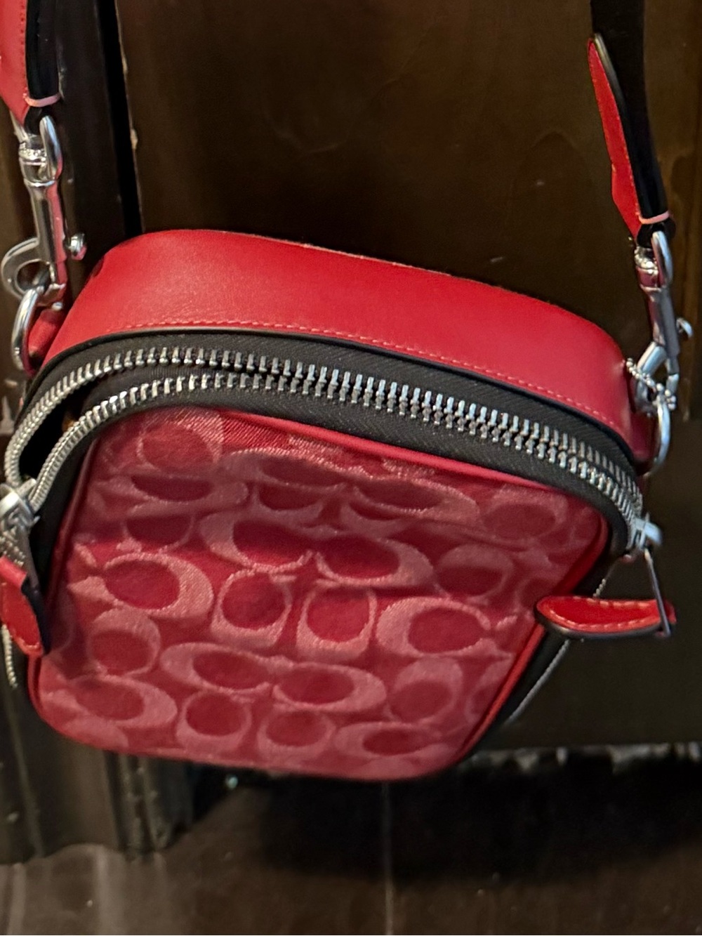 Coach Unisex Mini Crossbody Bag Red Signature C Print Small Camera Bag - Picture 4 of 4